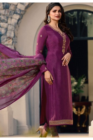 prachi desai purple crepe straight churidar bollywood suit 9964