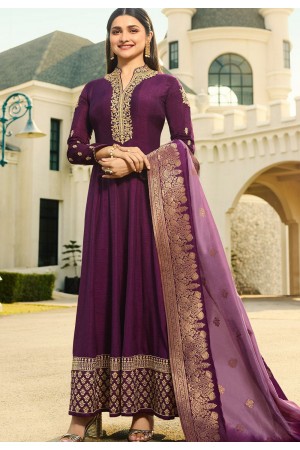 prachi desai purple silk long anarkali suit 10232