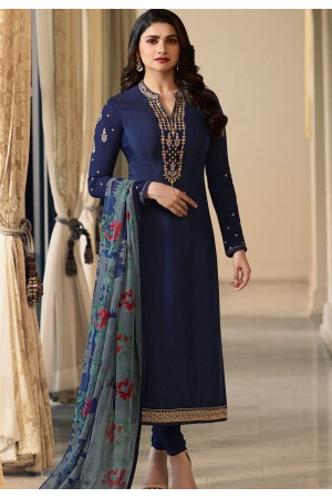 prachi desai royal blue crepe straight churidar bollywood suit 9970