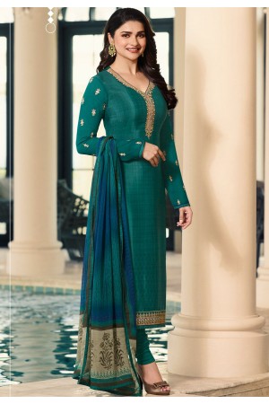 prachi desai turquoise crepe straight churidar bollywood suit 9961