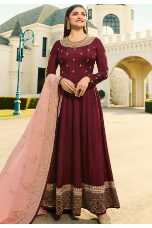 prachi desai wine silk long anarkali suit 10236