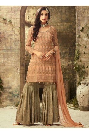 Beige Peach georgette wedding wear sharara 52002