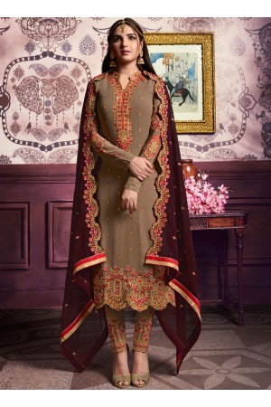 Beige color straight cut salwar kameez 10065