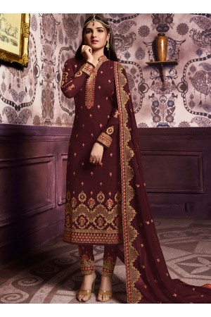 Brown color straight cut salwar kameez 10067