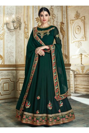 Green color barfi silk wedding wear anarkali 3005