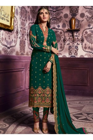 Green color straight cut salwar kameez 10068