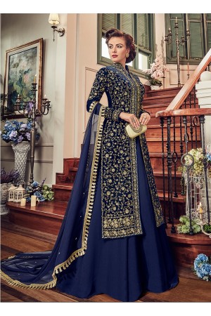 Navy blue color velvet party wear Lehenga kameez 5805