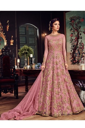 Pink color net party wear anarkali kameez 5807