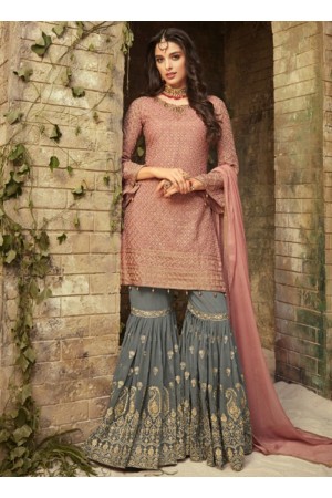 Pink grey georgette wedding wear sharara 52006