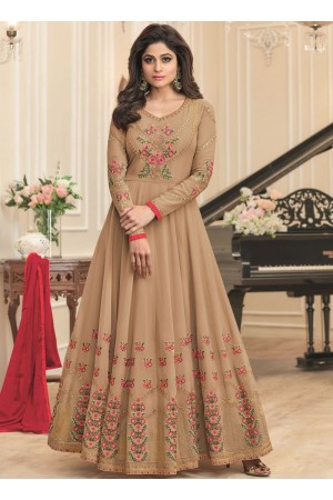 Shamita Shetty Beige georgette wedding wear anarkali 8040