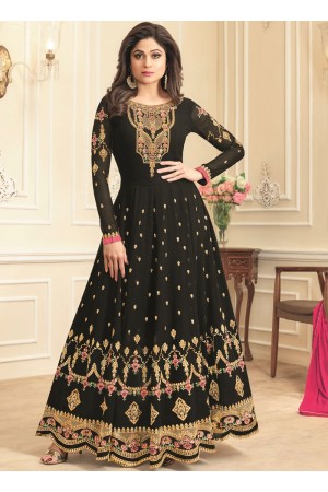 Shamita Shetty Black georgette wedding wear anarkali 8039