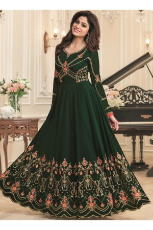 Shamita Shetty Green georgette wedding wear anarkali 8035