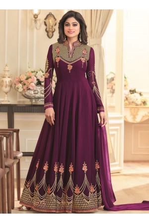 Shamita Shetty Magenta georgette wedding wear anarkali 8036