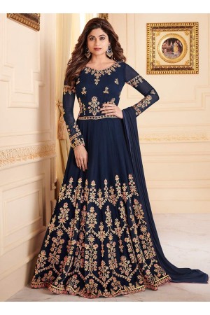 Shamita Shetty Navy blue color georgette party wear anarkali 8032