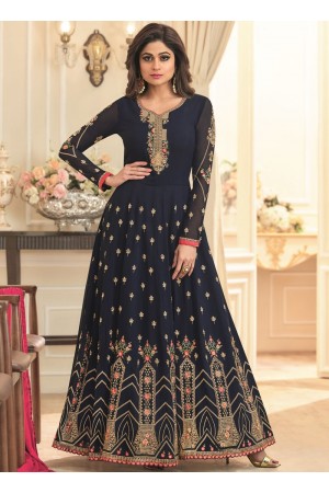 Shamita Shetty Navy blue georgette wedding wear anarkali 8037