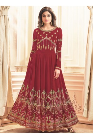 Shamita Shetty Red georgette wedding wear anarkali 8038