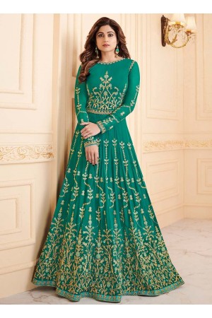 Shamita Shetty Teal color georgette party wear anarkali 8031