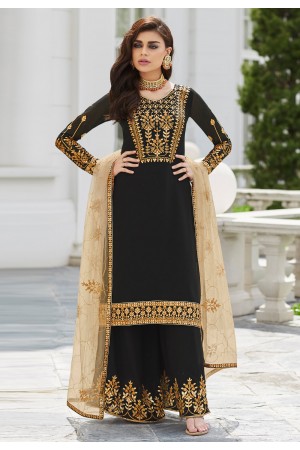 Black georgette embroidered kameez with palazzo 7030