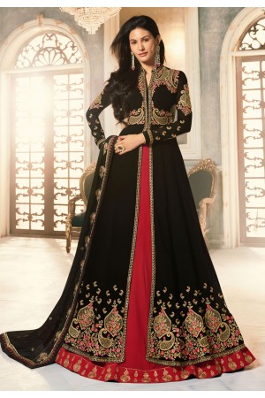 Black georgette indo western lehenga choli 9060