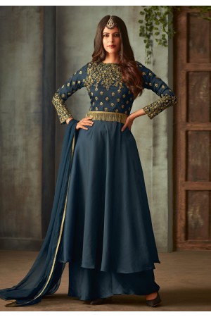 Blue silk palazzo style suit 72001