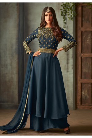 Blue silk palazzo style suit 72001