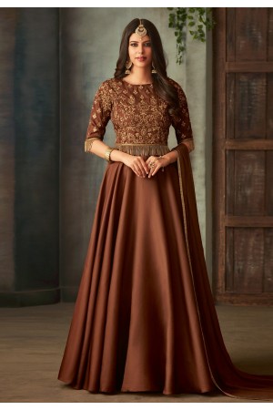 Brown silk long anarkali suit 72003