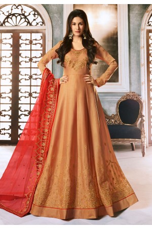 Golden georgette floor length anarkali suit 9059