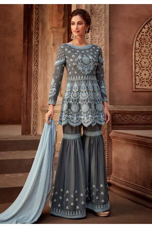 Gray georgette sharara style suit 7194