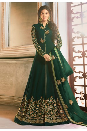 Green georgette center slit anarkali suit 9058