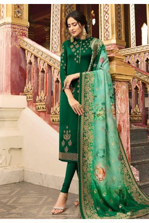 Green satin embroidered churidar salwar kameez 78238