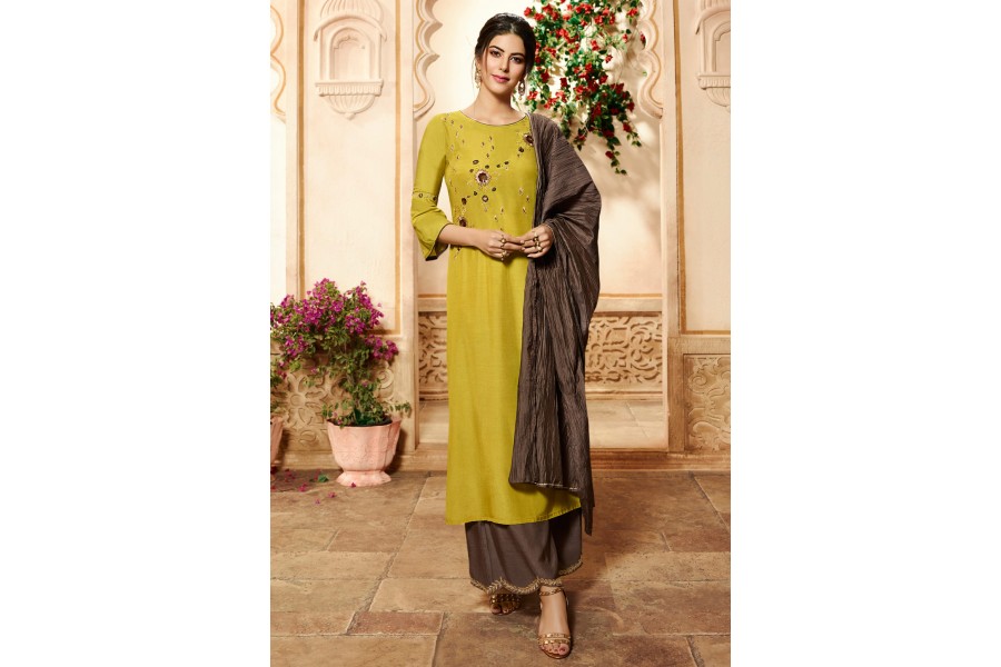 Brown Viscose Rayon Palazzo Suit