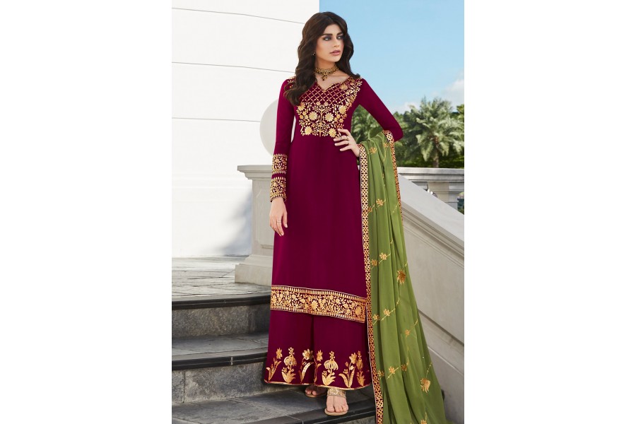 Magenta Faux Georgette Palazzo Salwar main image 0