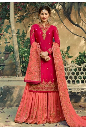 Magenta georgette embroidered sharara suit 5045