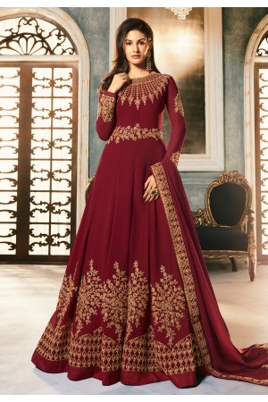 Maroon georgette floor length anarkali suit 9054