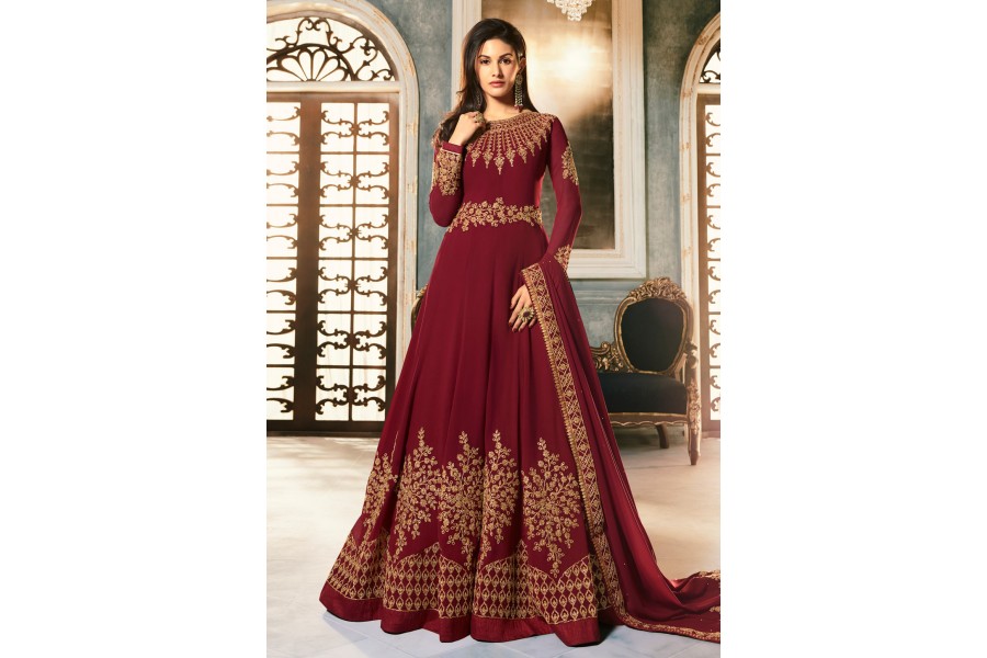 Maroon Georgette Pant Anarkali main image 0