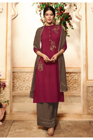 Maroon viscose palazzo style suit 4006