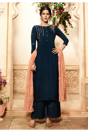 Navy blue viscose palazzo style suit 4004