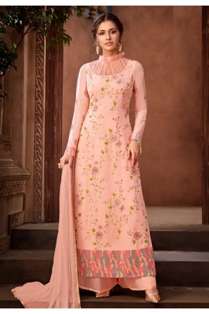 Peach georgette palazzo style suit 7193