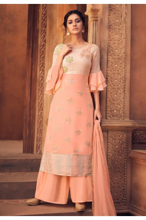 Peach georgette palazzo style suit 7196