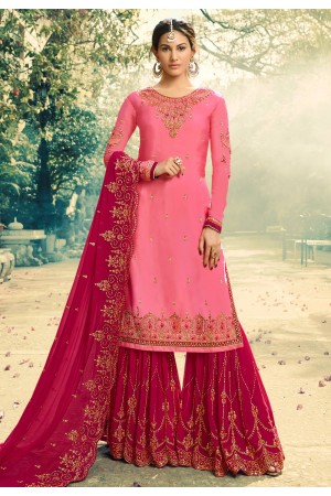 Pink georgette embroidered sharara suit 5043