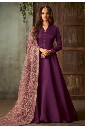 Purple silk long anarkali suit 72004