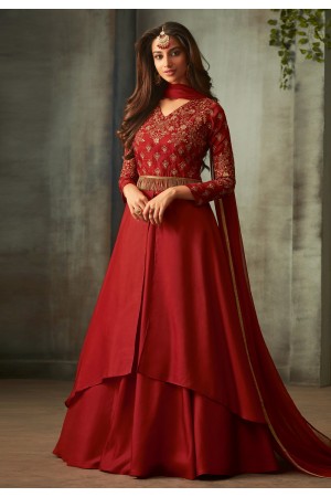 Red silk anarkali suit store