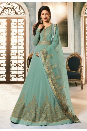 Sea green georgette abaya anarkali suit 9055