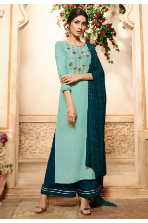 Sky blue viscose palazzo style suit 4005