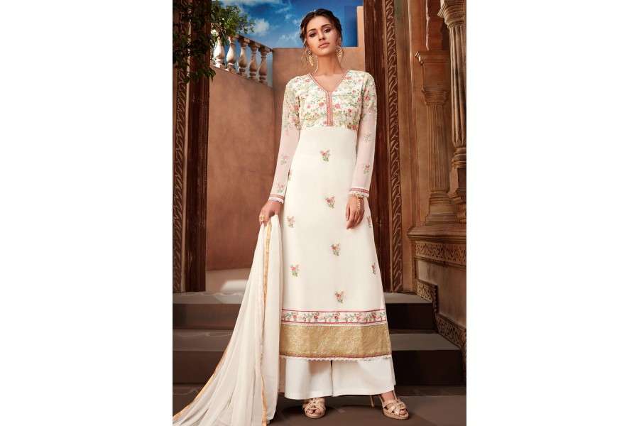 White Heavy Fox Georgette Palazzo Salwar Suit