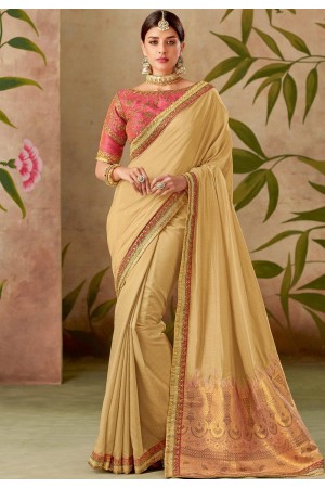 beige pink silk embroidery saree with raw silk blouse 13114