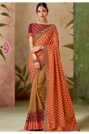 multi color silk embroidery saree with raw silk blouse 13116