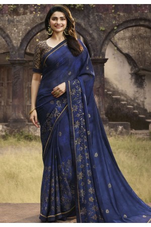 prachi desai blue silk georgette printed saree 20317