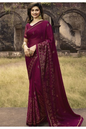 prachi desai magenta silk georgette printed saree 20311