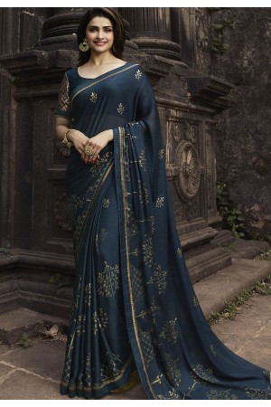 prachi desai navy blue silk georgette printed saree 20313